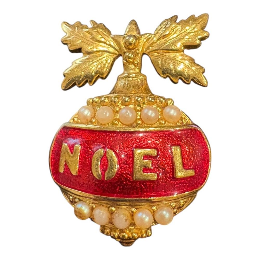 Avon vintage  “Noel” Holiday Pendant Gold‑Tone Ornament w/ Pearl Details JB7